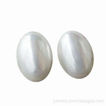 Oval-shaped mother-of-pearl shell pearl cabochon beads, half-drilled, various colors are available